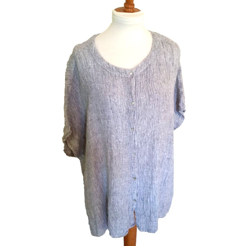 Tahari Womens  Gray 100% Linen Oversized Shirt Dolman Sleeve Top Size L